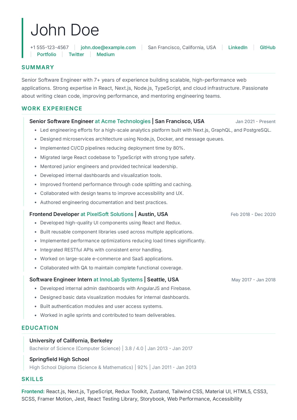 Minimalist (Green) template preview