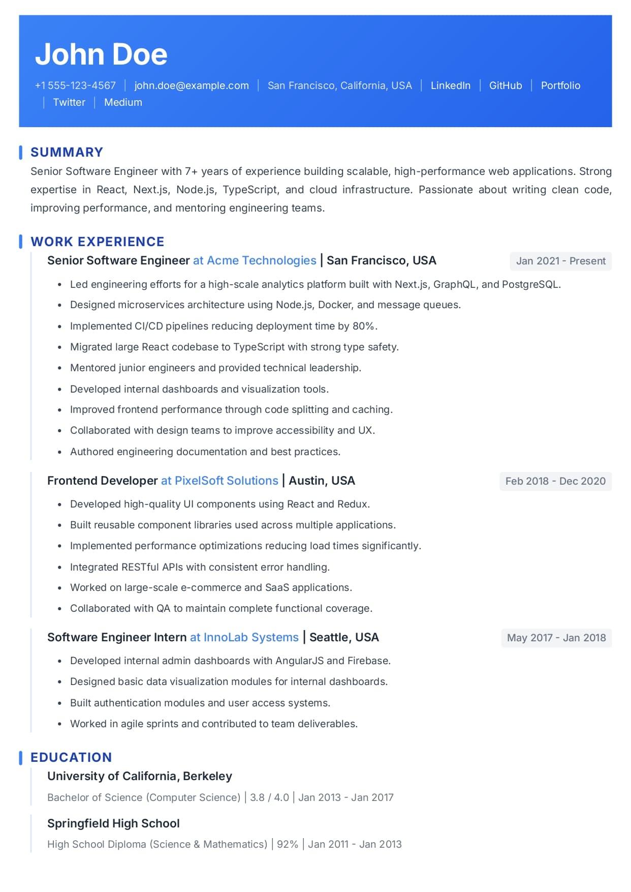 Modern (Sidebar) template preview